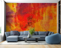 Bold and vibrant bright orange mural for rooms