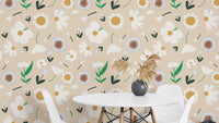 Marigold and Dandelion Pearl Wallpaper design
