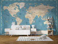 Vintage World Map Wallpaper Mural - Giffywalls