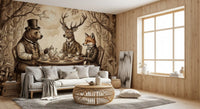 Woodland Tea Party in Sepia Wall Mural