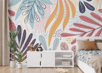 Vibrant colorful leaves wallpaper for lively and modern decor.
