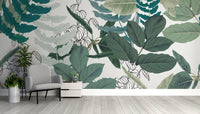 Tropical leaves wallpaper design mural for living room
