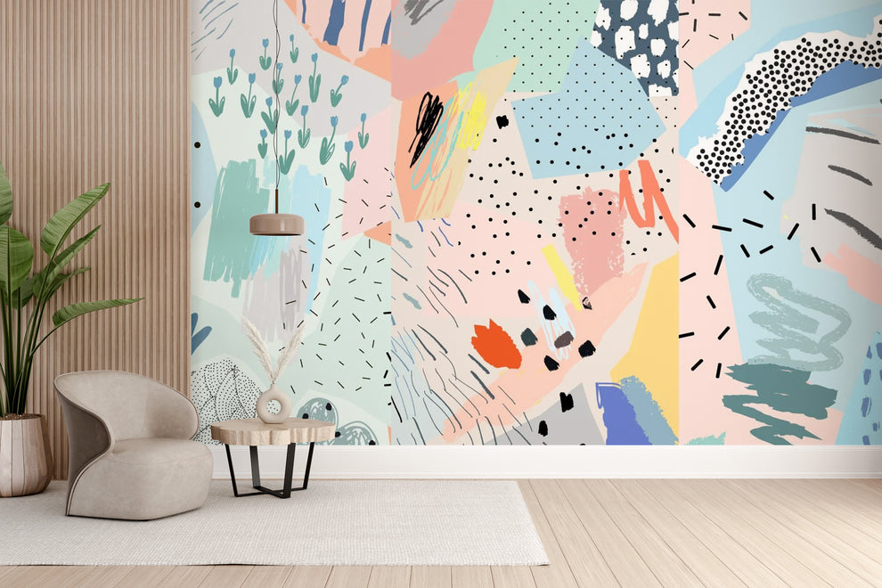 Abstract Colourful Paint Brush Strokes Wallpaper Mural