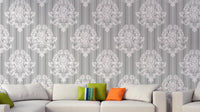 Premium Grey and White Damask Wallpaper decor
