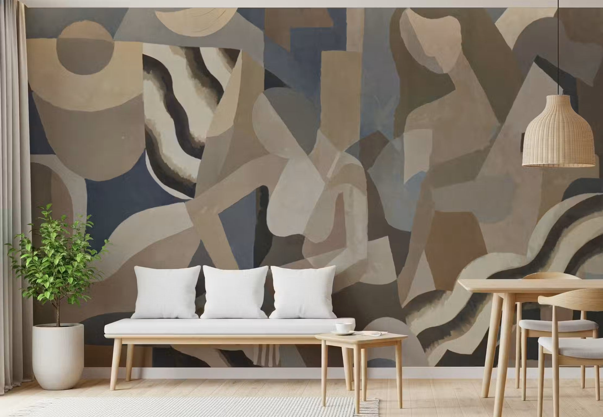 Lunar Smoke Wall Mural design showing fluid forms and faded contrast layers