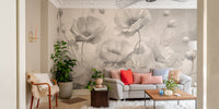 Soft grey floral peel and stick wallpaper for a calming, serene decor.