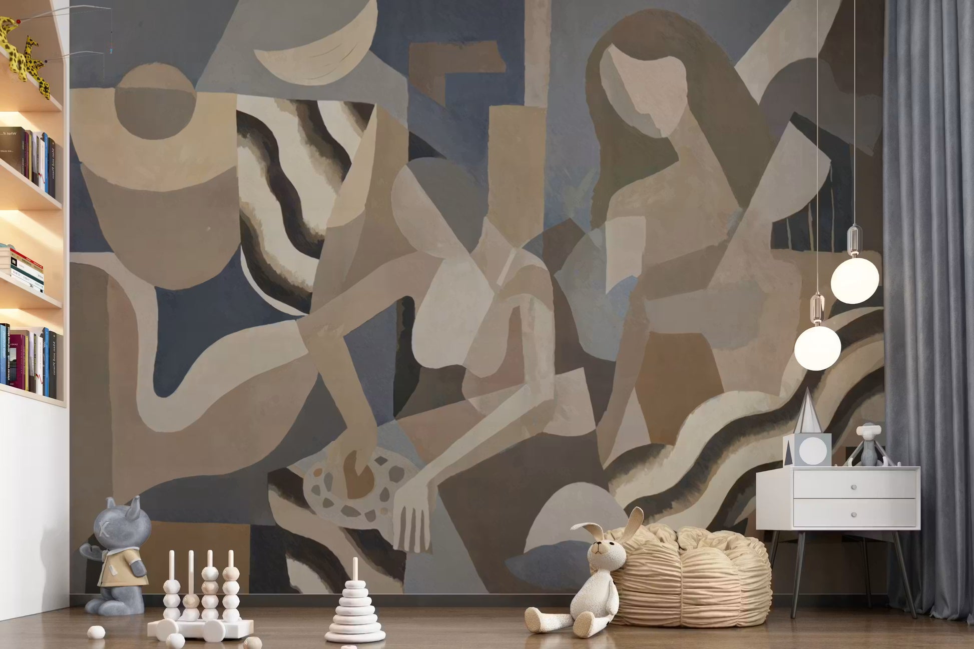 Subtle lunar haze inspired wall mural with smooth flowing geometric blend