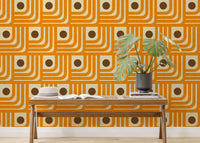 Geometric orange and brown mural design
