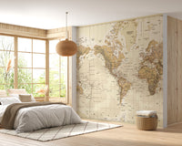 Brown Vintage Worldmap Wall Murals - Giffywalls