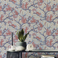 Blue nature-themed wallpaper with forest animals

