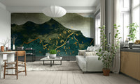 Green Golden Mountains Sunset Wallpaper – Eco-Friendly Wall Option
