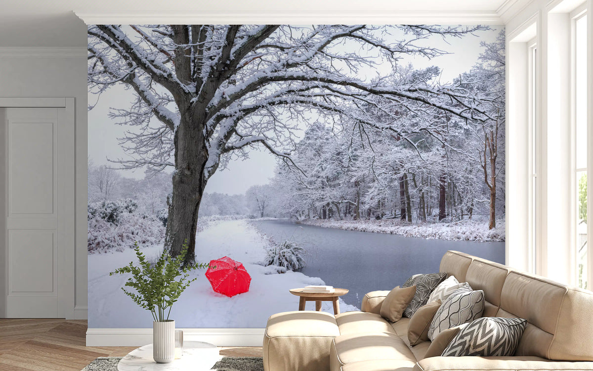 Frozen Canal Winter Wonderland Wall Mural