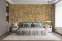 Yellow and green leafy wallpaper for serene, natural decor
