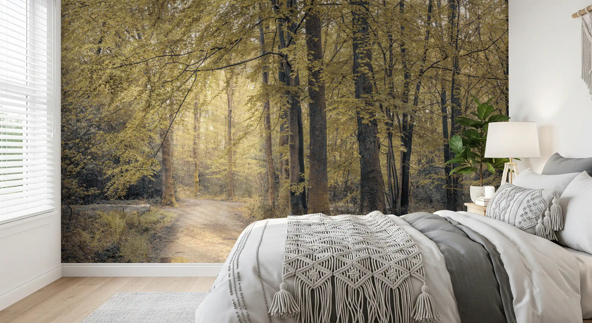 Muted Autumn Woodland Trail Wall Mural