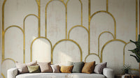 Gold and White Art Deco Wallpaper
