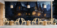Halloween Haunted Cottage ghostly backdrop wallpaper.