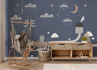 Playful vintage car wallpaper for children
