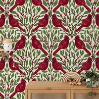 Charming cardinals wallpaper mural for a warm and inviting look.
