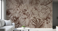 Monochromatic Botanical Line Art Wall Mural