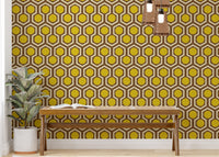 1970s-inspired mural with yellow dots
