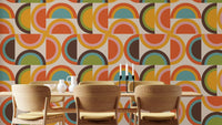 Retro boho geometric wallpaper with vibrant hues
