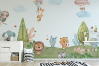Jungle critters mural wallpaper bringing walls to life.
