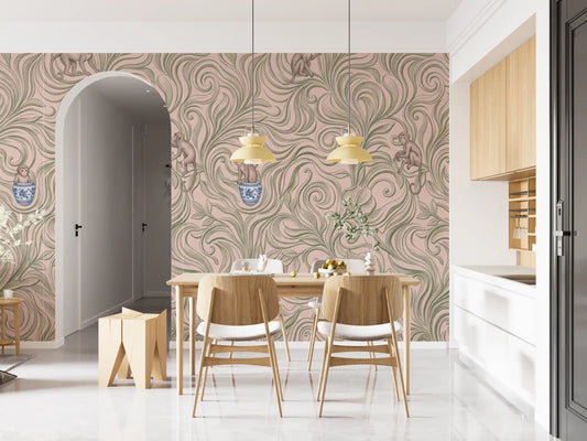 Playful Monkeys in Porcelain Vases Wall Mural