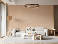 Serene Peach Botanical Line Art Wall Mural