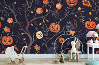 Pumpkin and owl Halloween mural for walls.
