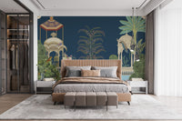 Mughal-inspired wallpaper with lush floral patterns