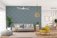Blue damask stick-on mural for easy decor
