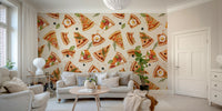 Cafe-themed quirky pizza wall pattern

