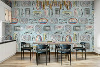 Blue sardine wallpaper with vintage vibe

