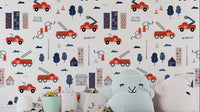 Red fire truck wallpaper for kids' room

