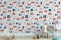 Peel and stick grey wallpaper with adventure theme