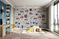Fire truck wallpaper for kids with playful illustrations