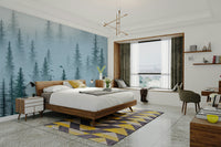 Dreamy misty woods wallpaper for living room