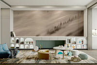 Tranquil woodland scene in sepia – Forest Valley Sepia Wallpaper