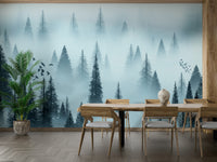 Tranquil Forest Dawn Wallpaper – Woodland Illustration with Birds
