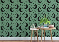 Stylish Moon Green Background Wallpaper