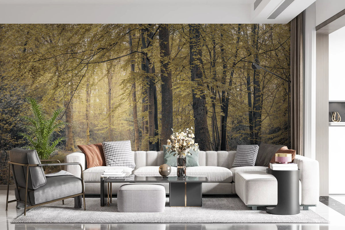 Muted Autumn Woodland Trail Wall Mural