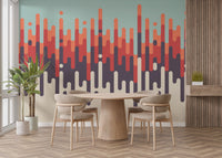 Artistic mural blending retro tones and patterns.