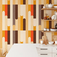 Retro color block mural with vibrant tones
