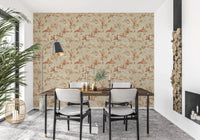 18th Rococo Forest Chinoiserie with Squirrels and Mice on Oak Tree Branches beige Wallpaper⁠