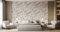 18th Rococo Forest Chinoiserie with Squirrels and Mice on Oak Tree Branches off white Wallpaper⁠