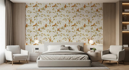 18th Rococo Forest Chinoiserie with Squirrels and Mice on Oak Tree Branches Wallpaper⁠