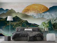 Green Golden Mountains Sunset Wallpaper – Nature-Inspired Design