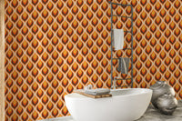 Spirited retro wallpaper with fiery flame designs for bathroom