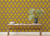 Geometric yellow wallpaper with brown hues
