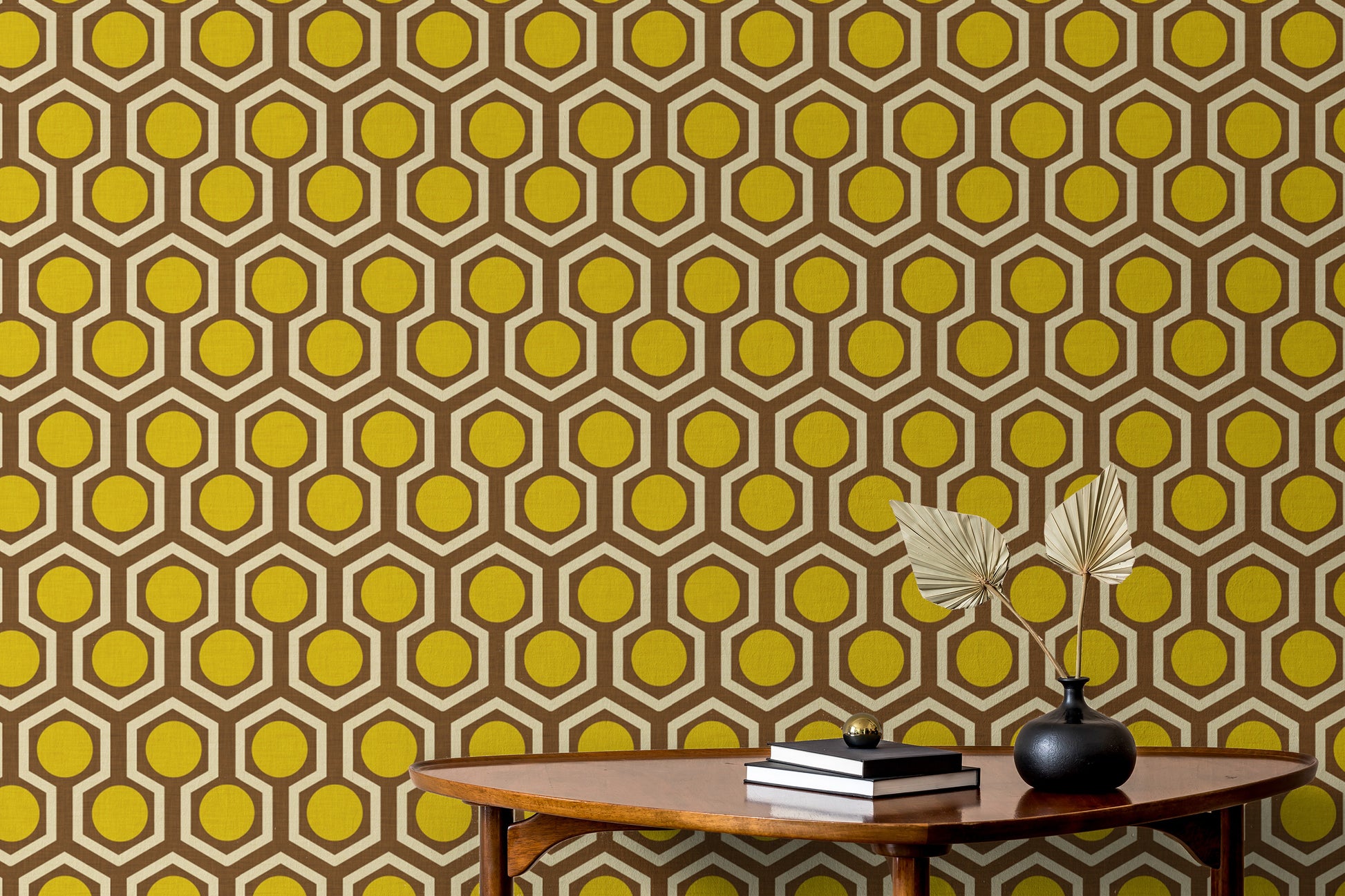 Retro hex dot mural for accent walls
